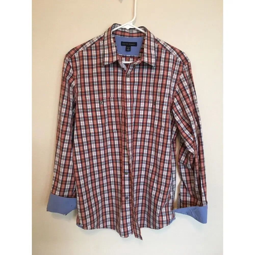Banana Republic Men's Medium Plaid Long‎ Sleeve Button-Down Shirt Size 15-15.5